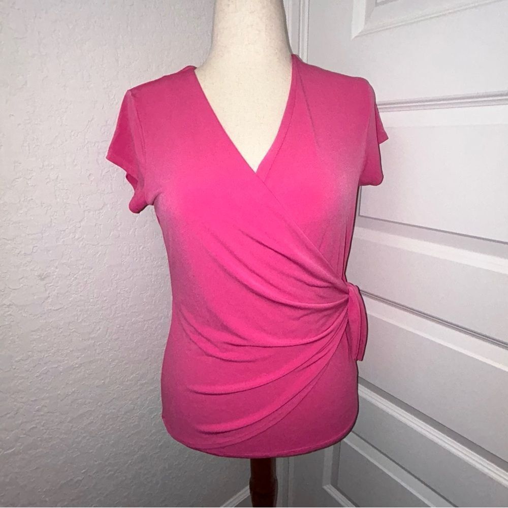 Tahari Short Sleeve Wrap Blouse Shirt Top